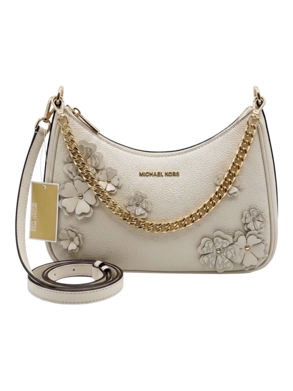 Women's Cream Floral Leather Crossbody Bag with Gold Hardware